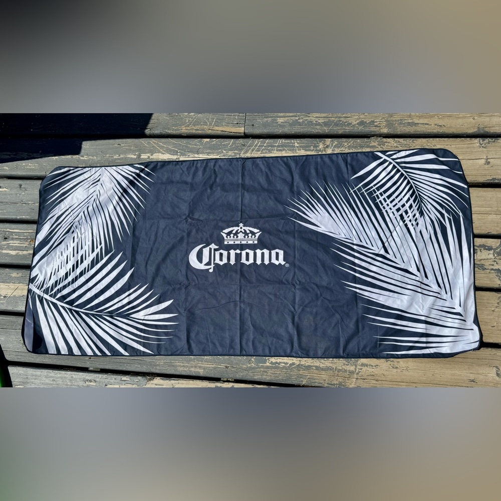 Corona Blue and White Palm Leaf Beach Towel